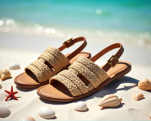 Naklejka premium Boho Raffia Summer Beach Sandals