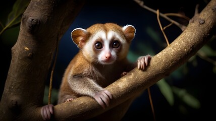 Obraz premium Slender loris enchants nature lovers with its delicate frame and moonlit adventures.