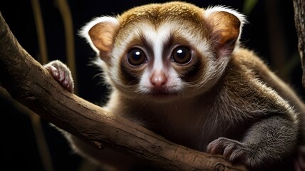 Obraz premium Slender loris thrives in the dark canopy, making it a prized subject for wildlife photography.