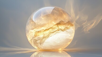 Obraz premium Ethereal orb radiating golden light with swirling patterns, evoking a sense of magic and mystery during a tranquil moment