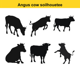 Vector Angus Cattle Silhouettes Collection Isolated On White Background Farming And Livestock Breeds In Various Poses Black And White Icon Design Resource