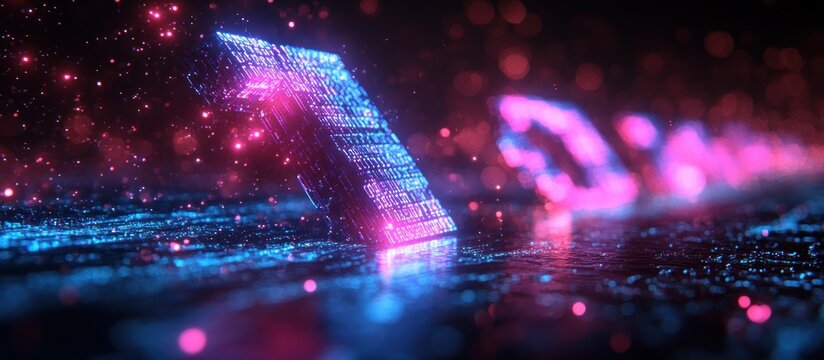 Futuristic Cyberpunk Digital Matrix with Neon Binary Code and Data Privacy Concepts