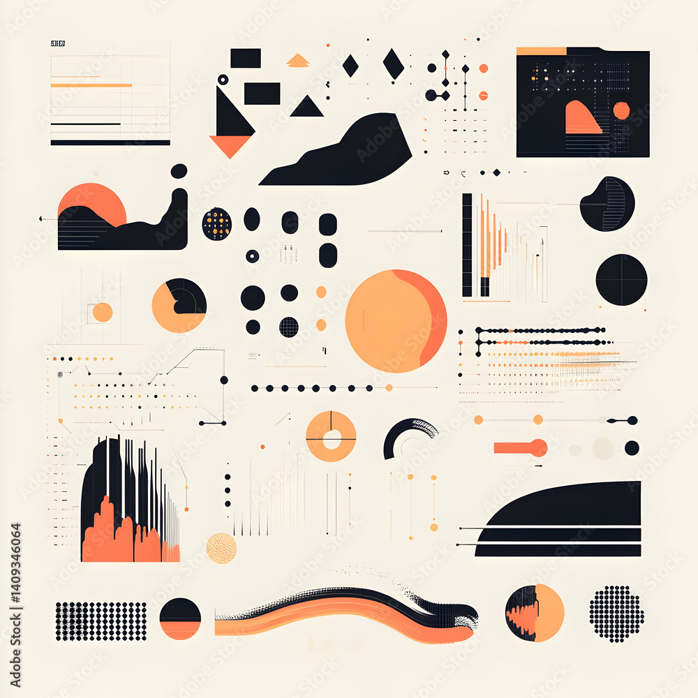 Poster abstract data visualization: a captivating display of geometric shapes, lines, and color palettes in
