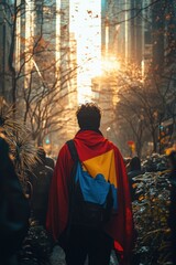 Naklejka premium Disappointed Italian Soccer Fan in Berlin with Flag Cape