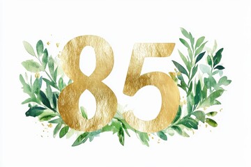 85th Anniversary: Golden Number 85 with Watercolor Greenery