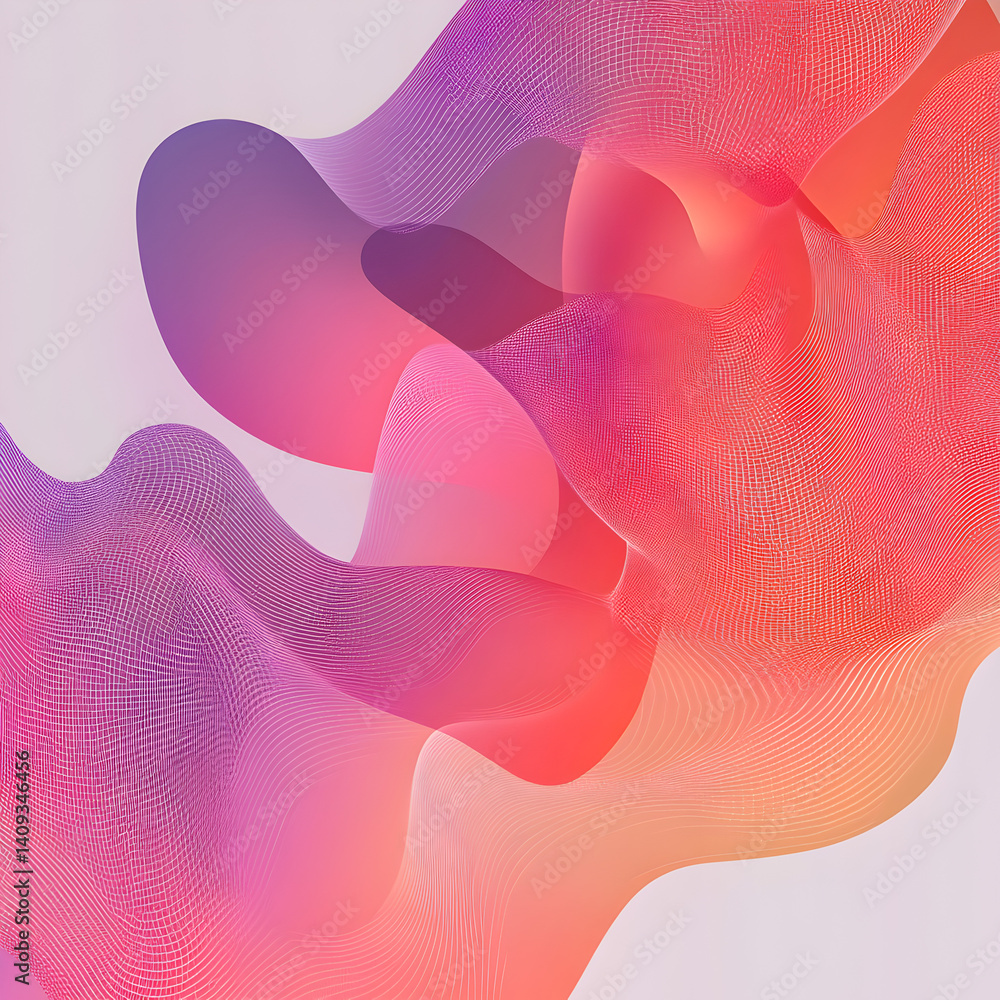 Poster ethereal waves of color: an abstract artwork showcases fluid, dynamic shapes in a gradient of vibran