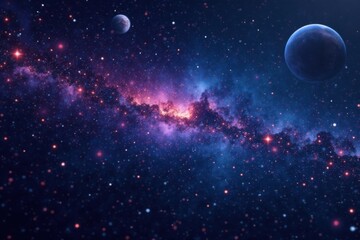Fototapeta premium Dark space with twinkling stars and planets in galaxy background, universe, night sky