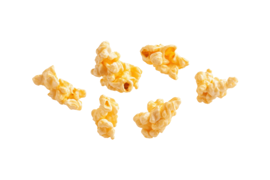 Scattered Corn Kernels of Popcorn on a Transparent Background Ready for Enjoying as a Snack