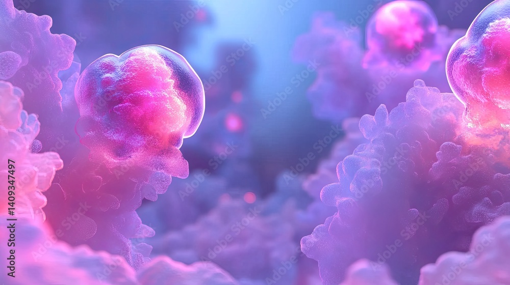 Poster abstract colorful cells floating in a dreamy ethereal space