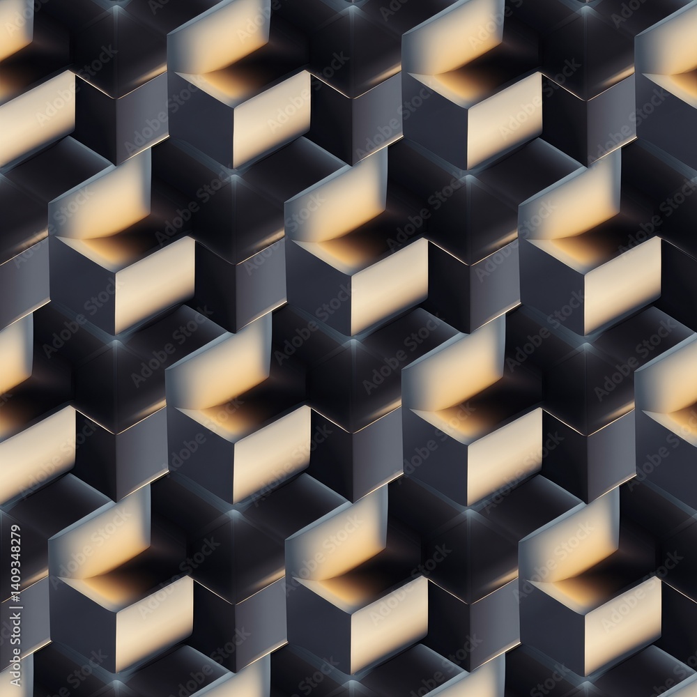 Poster geometric cube pattern: elegant dark and gold 3d texture