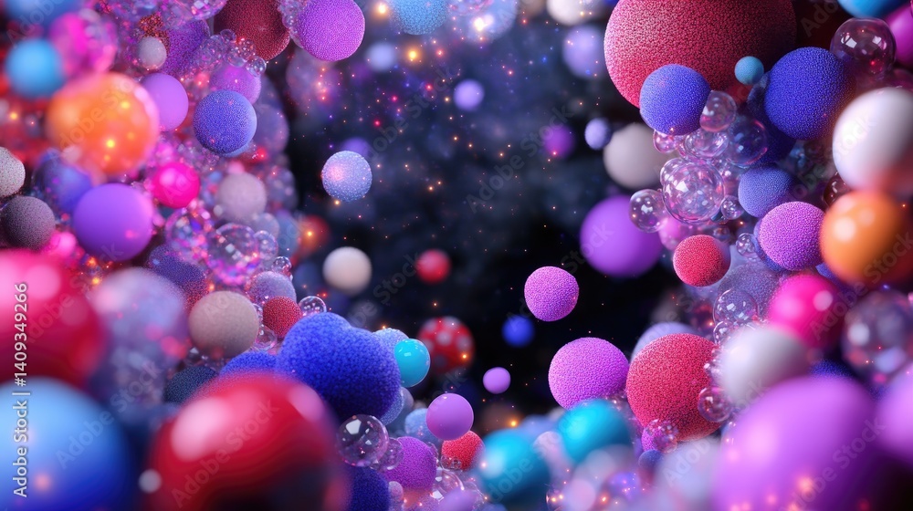 Poster colorful abstract background with spheres and bubbles in 3d