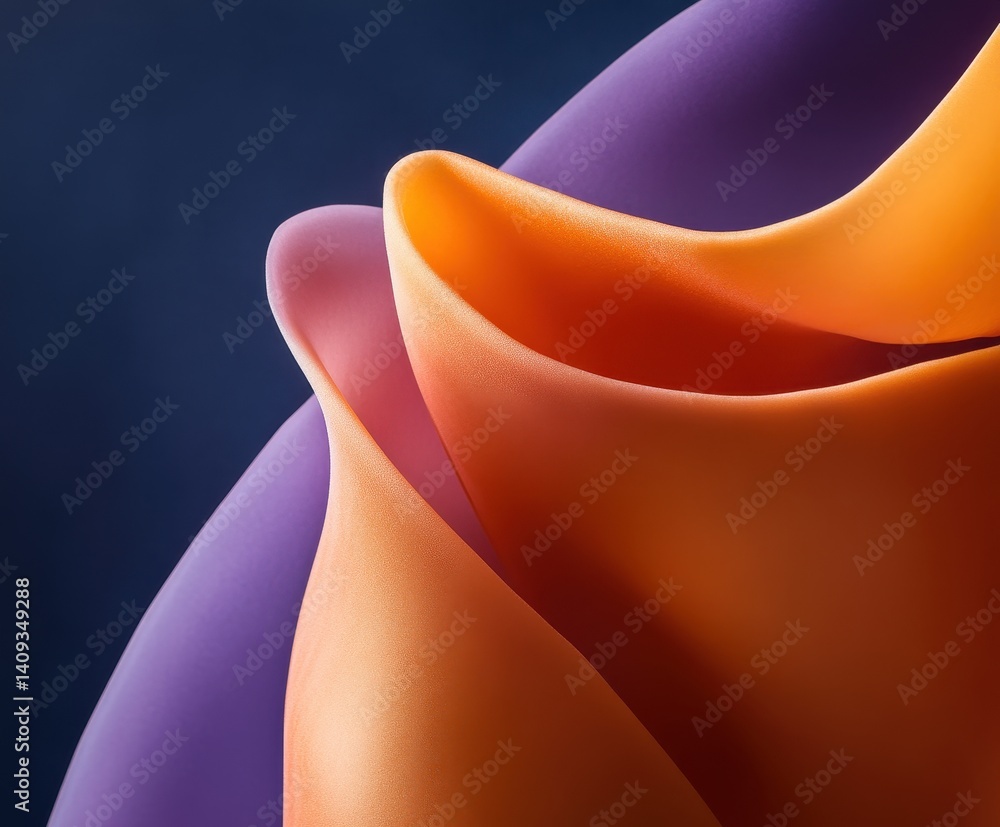 Poster abstract flowing forms: elegant and fluid abstract forms in shades of orange, purple and navy create
