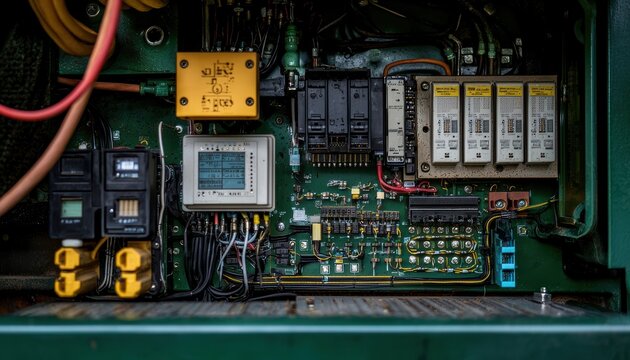Exploring clean energy components electrical engineering lab close-up image technical environment high fidelity concept