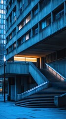 Fototapeta premium Illuminated brutalist structure urban landscape architectural photography nighttime glow high-fidelity visuals