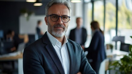 Fototapeta premium Businessman At Work. Professional Adult Working Inside with Colleagues in Office