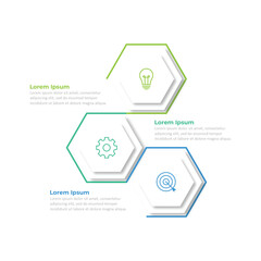 hexagonal style three steps business infographic template