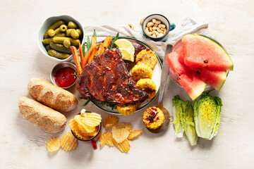 Summer BBQ or picnic food concept.