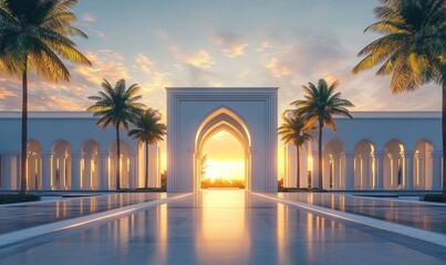 Fototapeta premium Sunset at the Grand Archway: A Serene Oasis