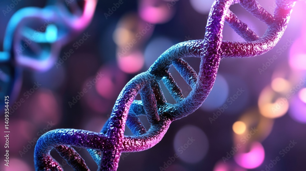 Poster abstract representation of dna helix with colorful background lights