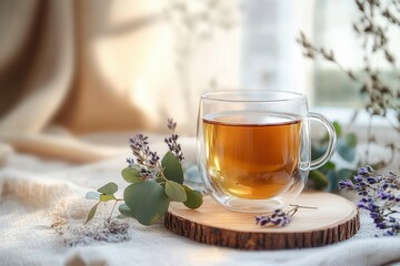 Relaxing at Home with Herbal Tea in a Minimalist Setting