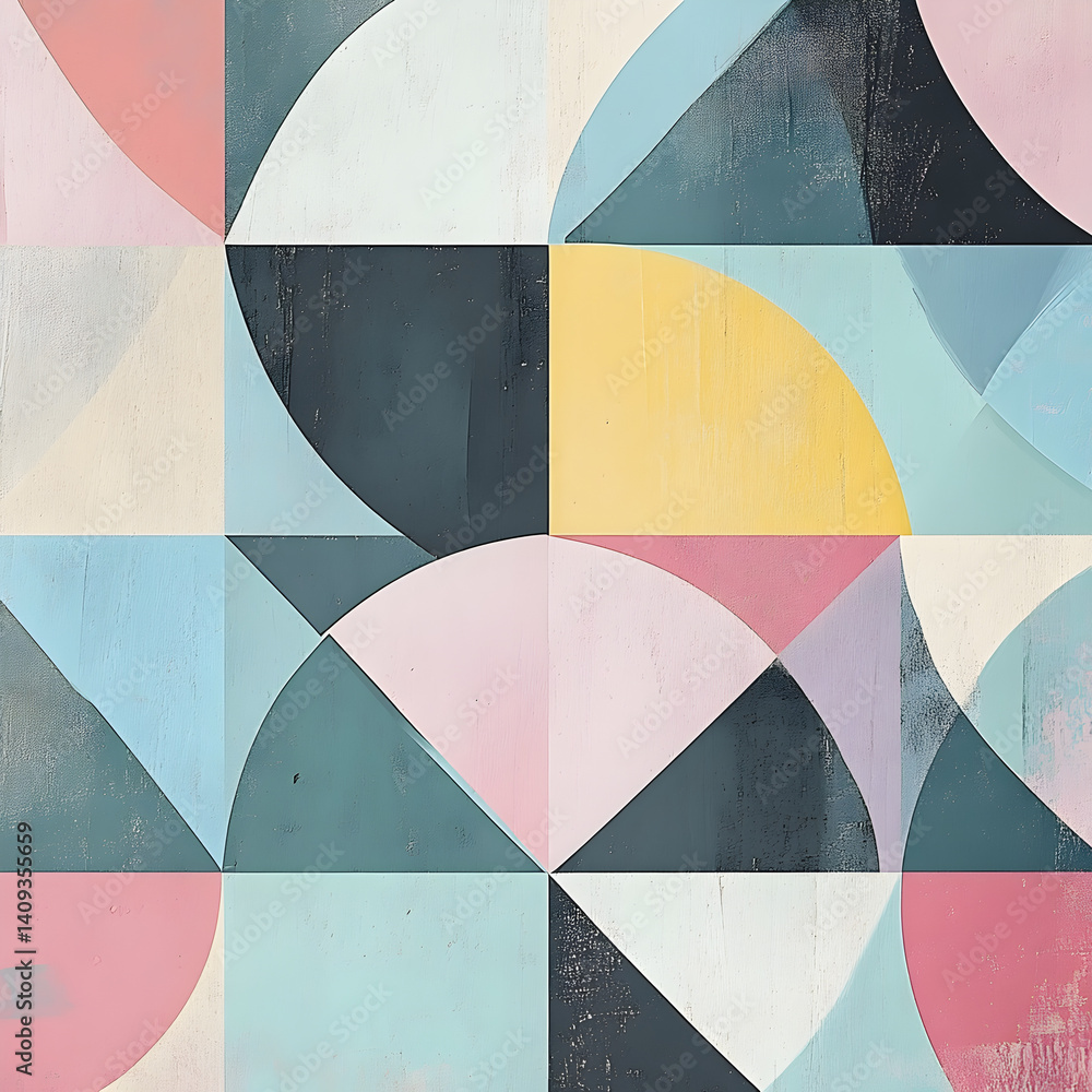 Poster abstract geometric pattern: a vibrant array of pastel-colored geometric shapes creates a captivating