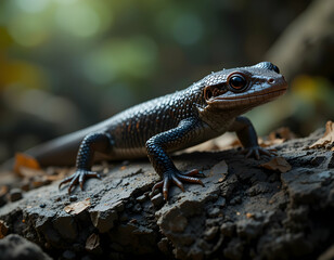 Fototapeta premium Lizard on Rock in Natural Setting, Wildlife Photography