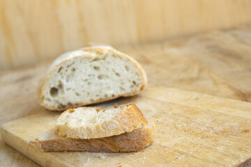 loaf of bread with slices in close-up