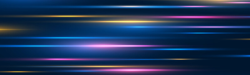 Magical fast-moving lines with laser beams and particle motion effects, glowing neon red and blue lights, abstract lens flares, and sparkling beams create a dynamic sense of acceleration and energy.	