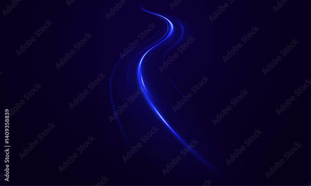 Poster vector illustration shows fast-moving light streaks creating a tunnel effect with neon blue and oran