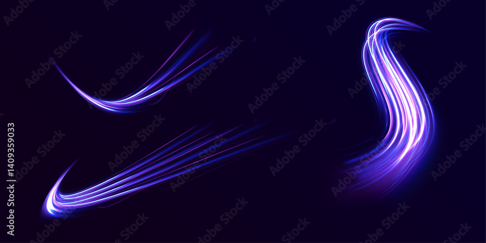 Poster rotating dynamic neon circle. colored shiny sparks of spiral wave. lines in the shape of a comet aga
