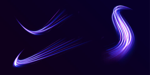 Rotating dynamic neon circle. Colored shiny sparks of spiral wave. Lines in the shape of a comet against a dark background. The effect of energy and speed. Vector.  © MEDUZA