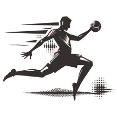 Powerful handball player in action dynamic silhouette monochrome style fast motion blur effect