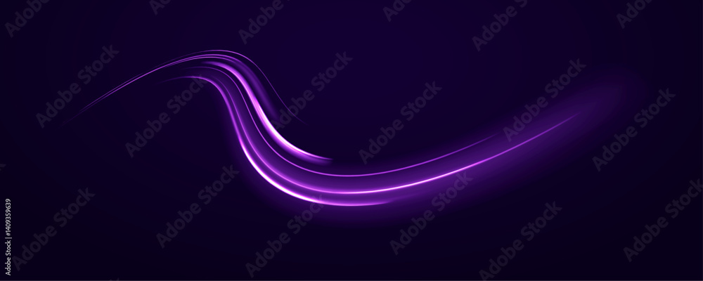 Poster vector light speed trails swirl across a dark background with blue and orange neon glows. the motion