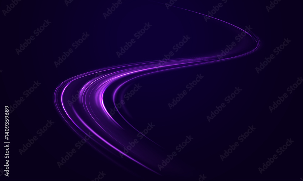 Aufkleber abstract neon stripes curve and twist in a high-speed spiral, glowing vibrantly on a black backgroun