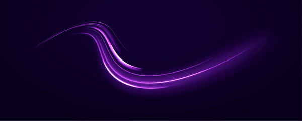 Vector light speed trails swirl across a dark background with blue and orange neon glows. The motion lines create a dynamic sense of fast movement. Perfect for futuristic and tech designs.