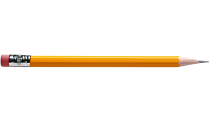Yellow pencil with eraser isolated on transparent background