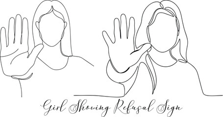 Girl Put Her Hand Palm Forward Continuous One Line Drawing Concept Gesture Of Resistance, Refusal, Stop, Cessation, Disconnection, Ban, Ignoring, Blocking Editable Stroke Minimalist Icon