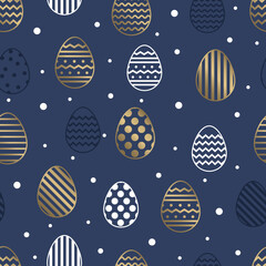 Easter seamless texture with golden eggs in geometric pattern. Minimal design. Vector illustration