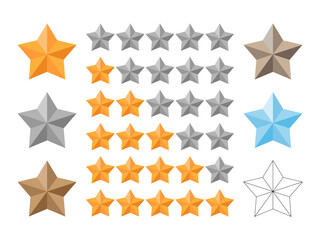 Set of volume multicolor stars. Outline star for coloring.
