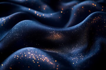Obraz premium Deep blue fabric with golden glitter, elegantly draped.