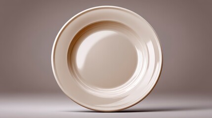 Simple Beige Ceramic Plate Displayed Against a Neutral Background Emphasizing Smooth Texture and Subtle Design