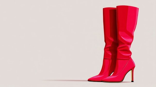 Stylish High-Heeled Red Boots Featuring Sleek Design Showcased Against Minimalistic Background