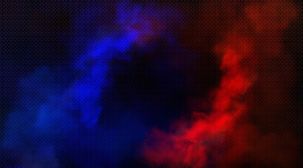 Abstract vs background - red smoke cloud against blue shade on dark transparent backdrop. Clashing dynamic colors mix in middle. Versus conflict concept for competition or fighting games ui. © klyaksun