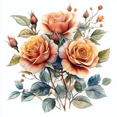Watercolor Floral Arrangement with Roses and Greenery in Pastel Colors