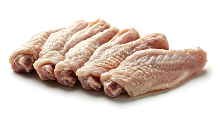 Six Raw Chicken Wings on White Background