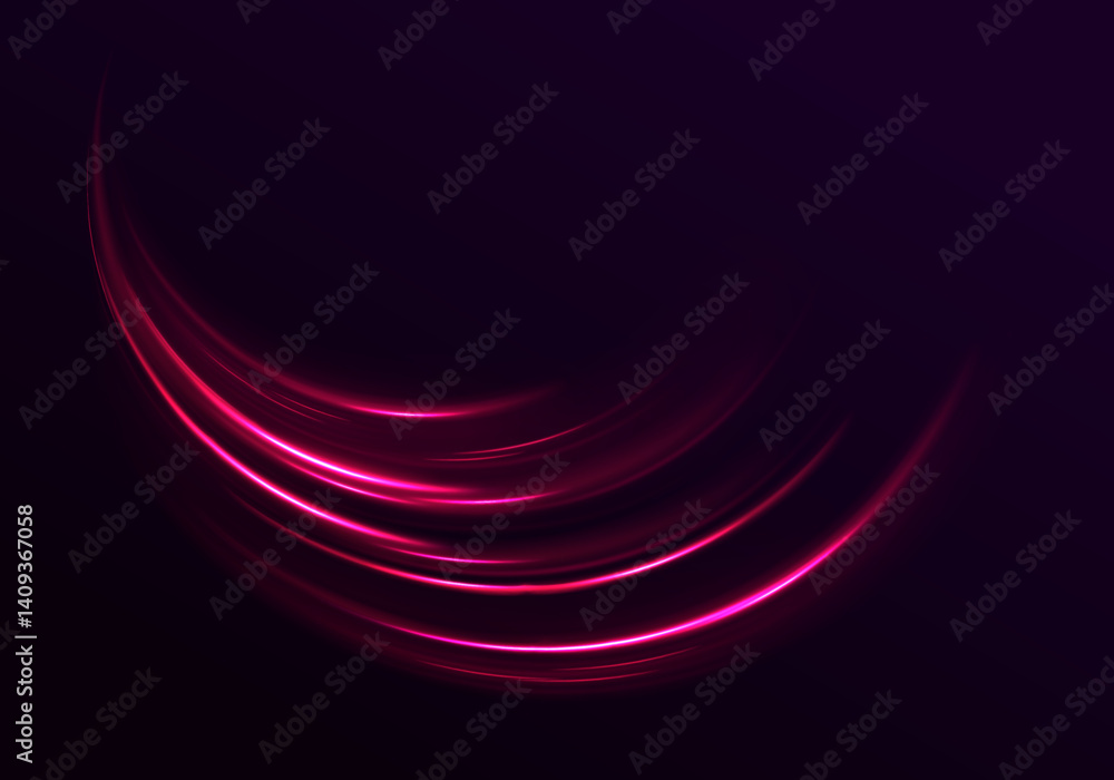 Poster dark background illuminated by neon speed lines and light waves in purple and blue shades. the glowi