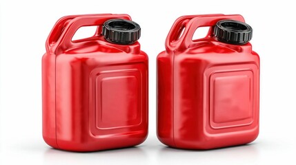 Two vibrant red gasoline cans, showcasing their sleek design and practical features, are placed side by side against a clean, white backdrop.