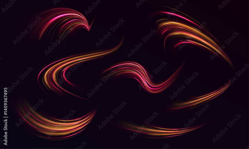 Poster abstract dynamic motion stripes – glowing neon speed lines and fiery red light trails. vector artwor