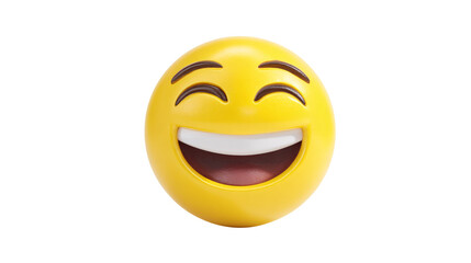 Fototapeta premium A yellow laughing emoji with closed eyes on black background
