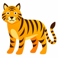 Cute Cartoon Tiger Illustration With Bold Stripes Standing On White Background For Childrens Designs And Educational Material